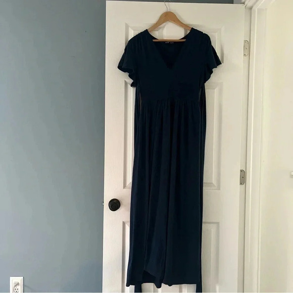 Shein Navy Blue Short Sleeve Maxi Dress with tie size small - Picture 1 of 8
